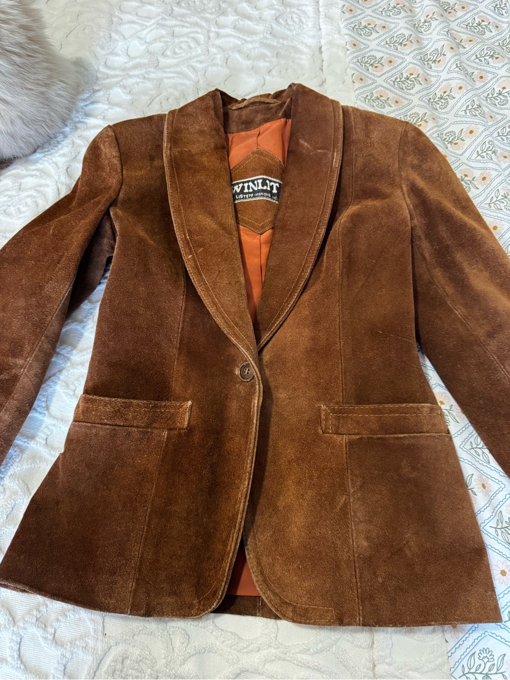 🤎 Vintage 80s Winlit Cognac Suede Leather Blazer Jacket Size 7 - Picture 5 of 16